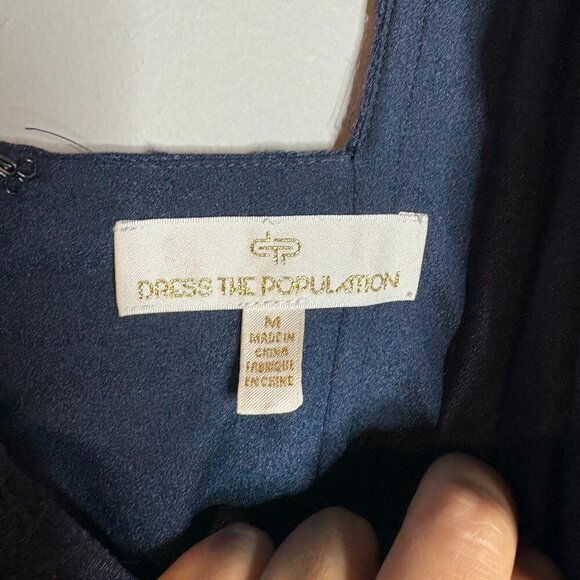 Dress the Population Roseanna Flutter Sleeve Sequin Lace Dress in Navy - Picture 6 of 8